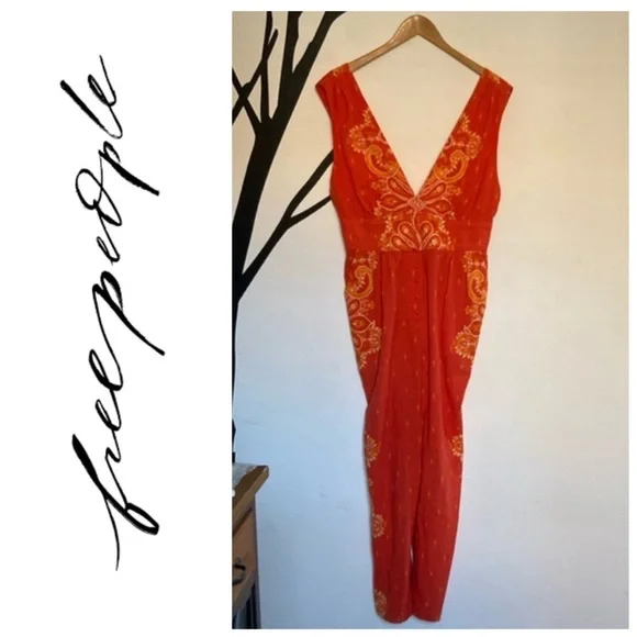 Free People Setting Sun orange sleeveless 100% cotton jumpsuit - Picture 1 of 13